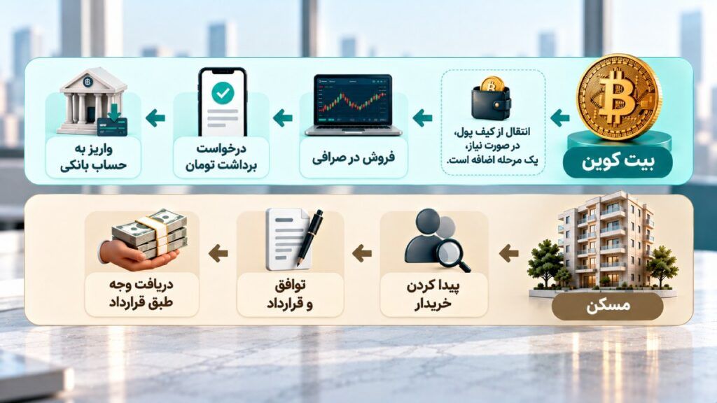مقایسه نقدشوندگی و دسترسی به وجه بین بیت کوین و مسکن