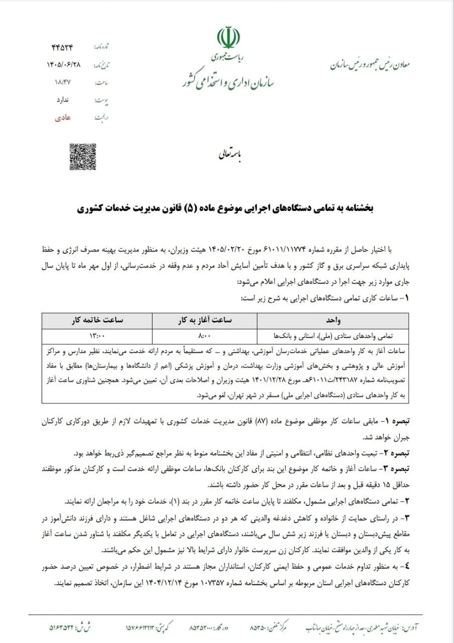 ساعت کاری بانک‌های سراسر کشور تغییر کرد